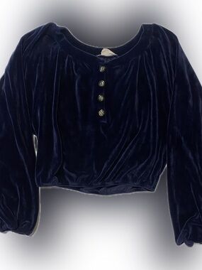 emory park Navy Velvet Cropped Henley Long Sleeve Top